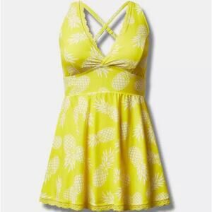 Torrid Swim Dress Size 4X Yellow Pineapple Print Lined Full Coverage Wire Free